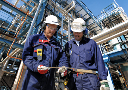 Workers discussing